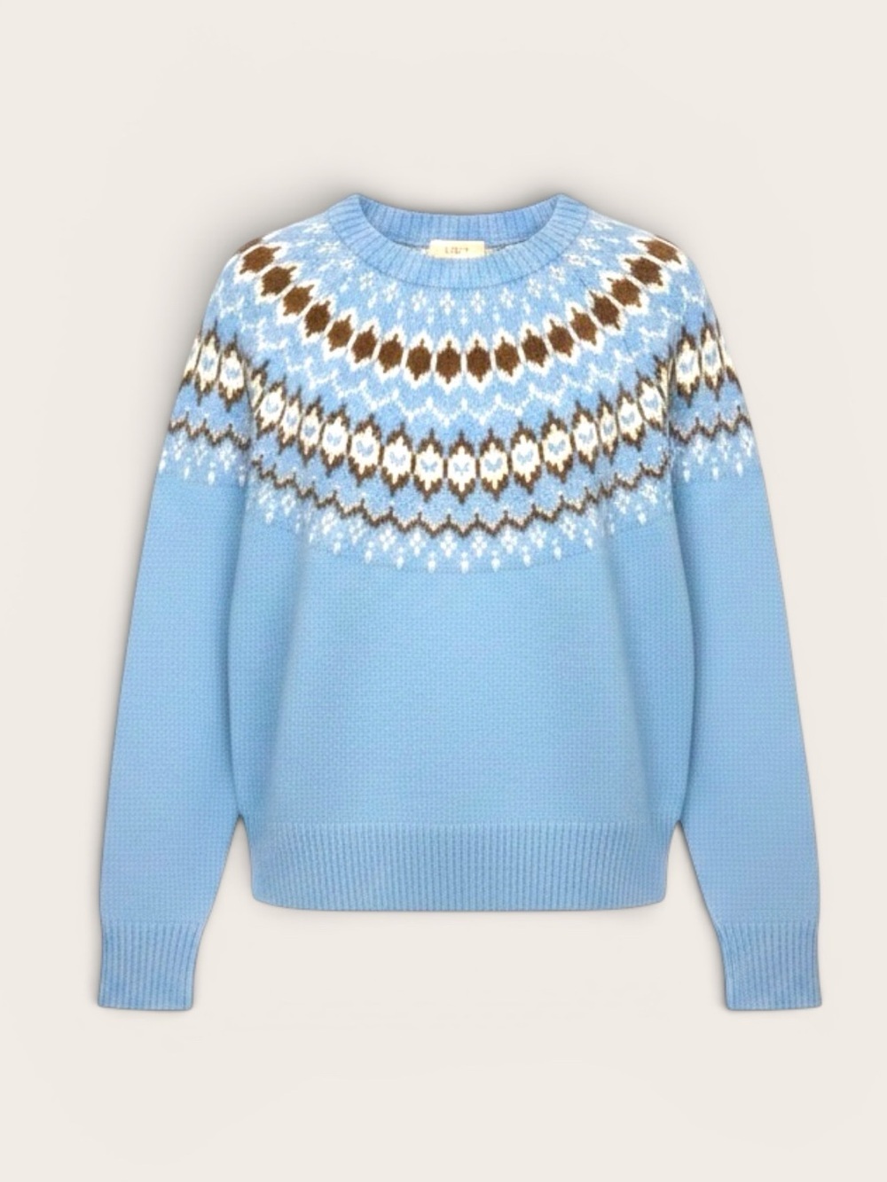 NEW LOFT Fair Isle Crewneck Sweater Sky Blue White Brown Women’s Size S